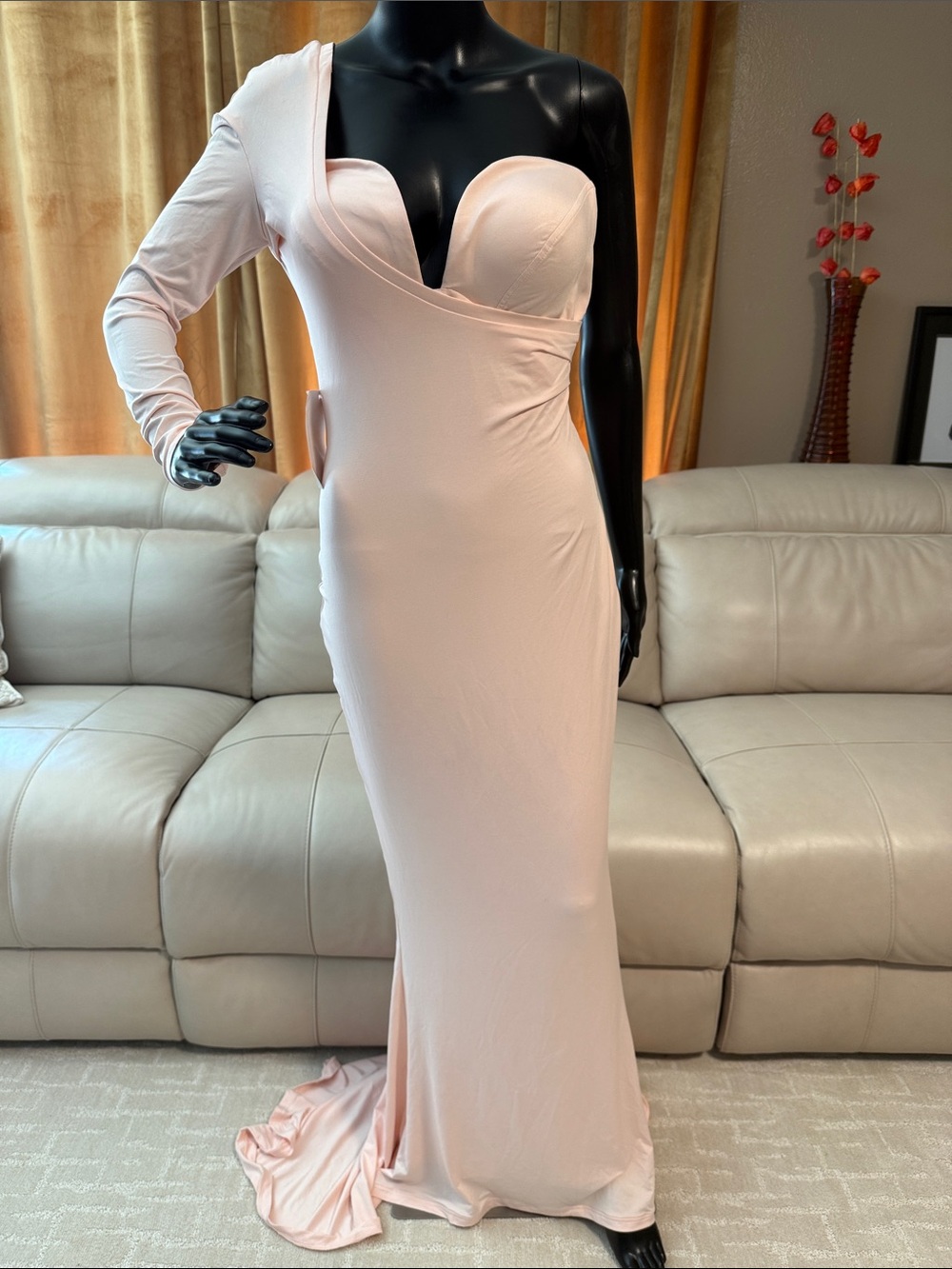 Chic One-Shoulder Pale Pink Evening Gown